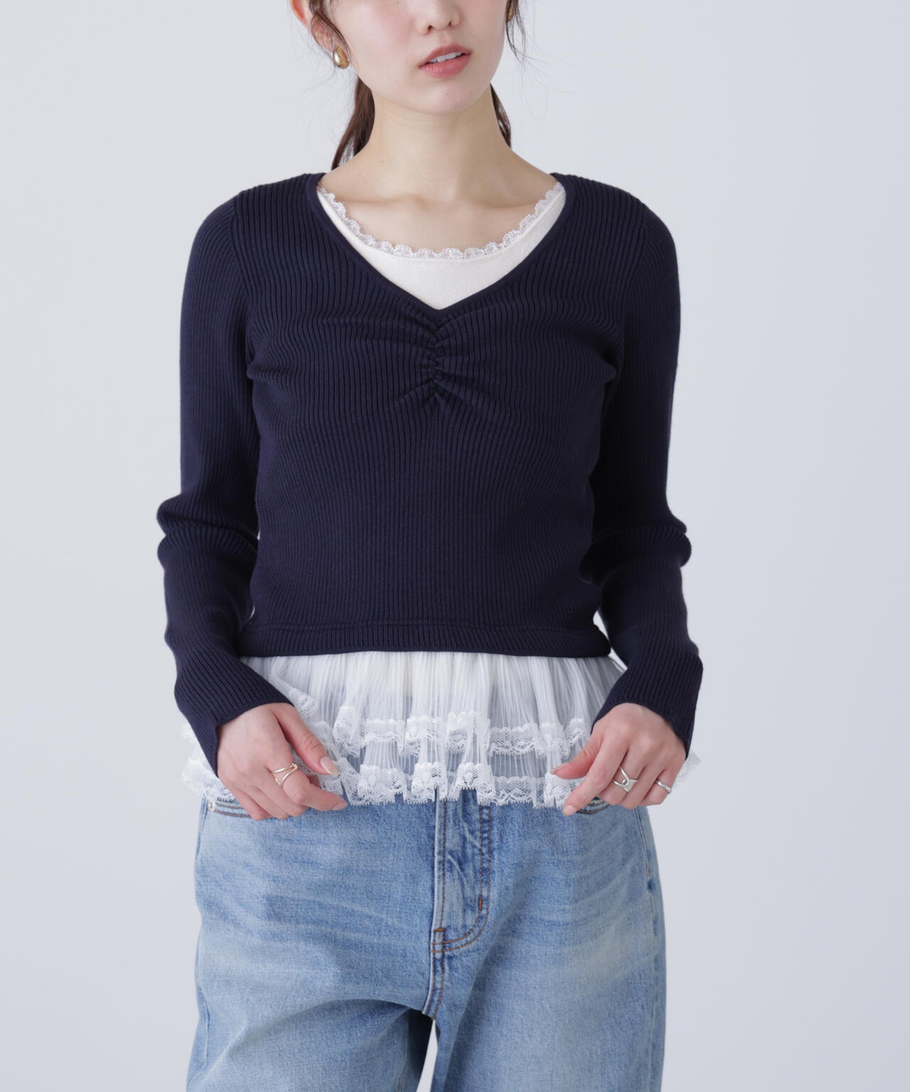 レイヤードデザインリブニット