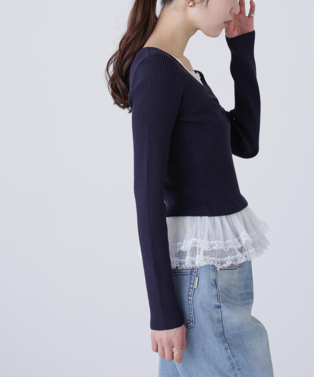 レイヤードデザインリブニット