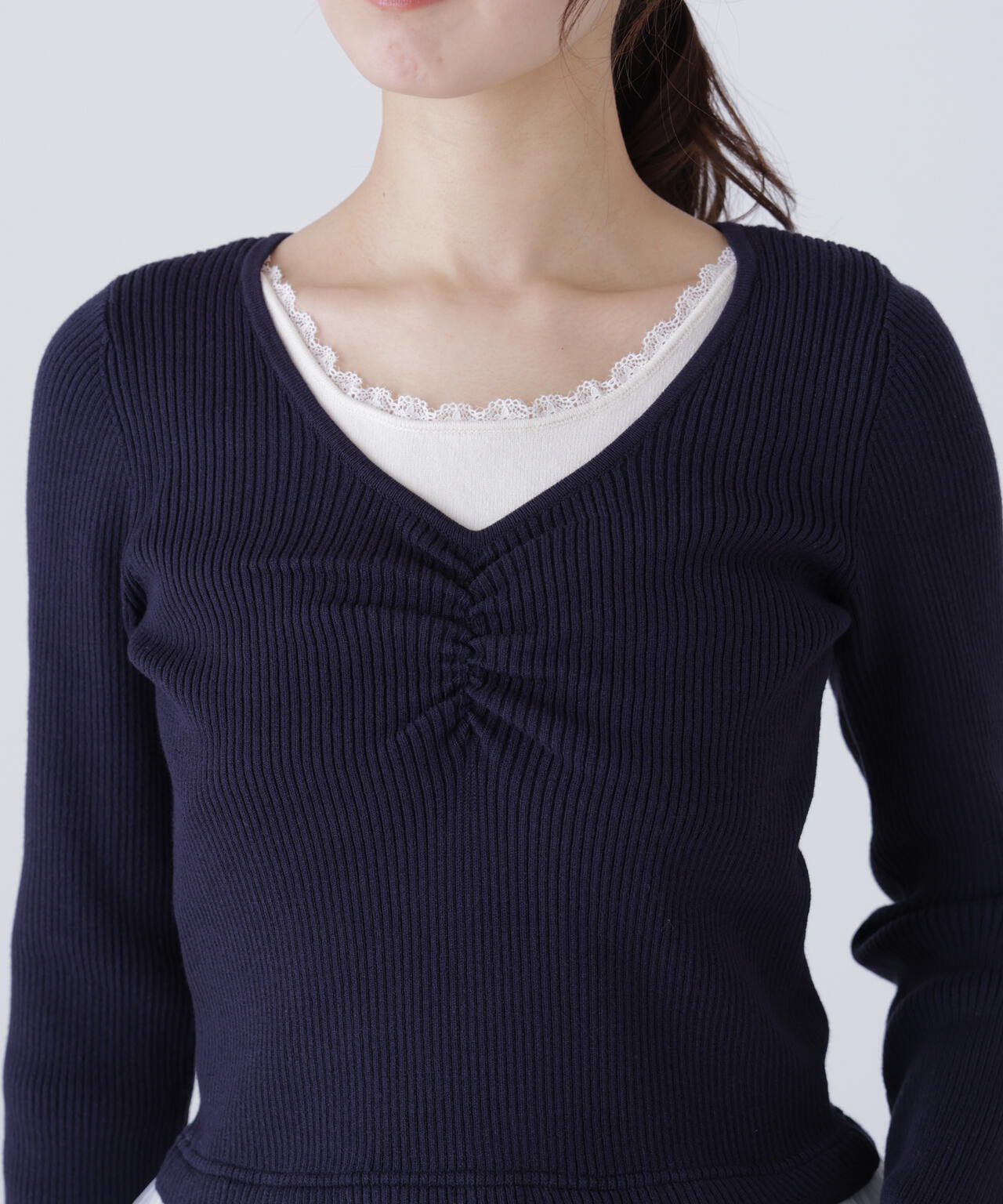 レイヤードデザインリブニット