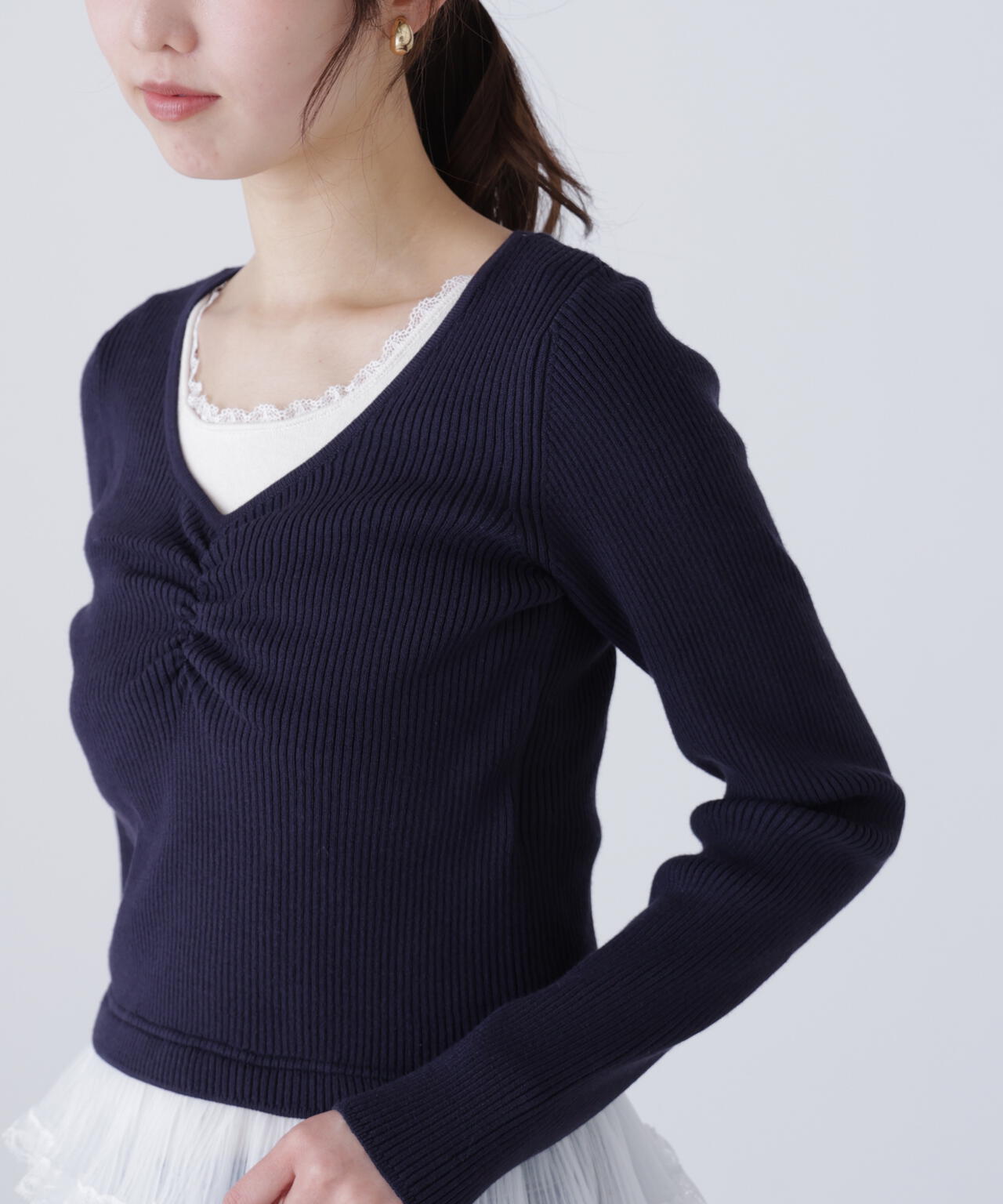 レイヤードデザインリブニット