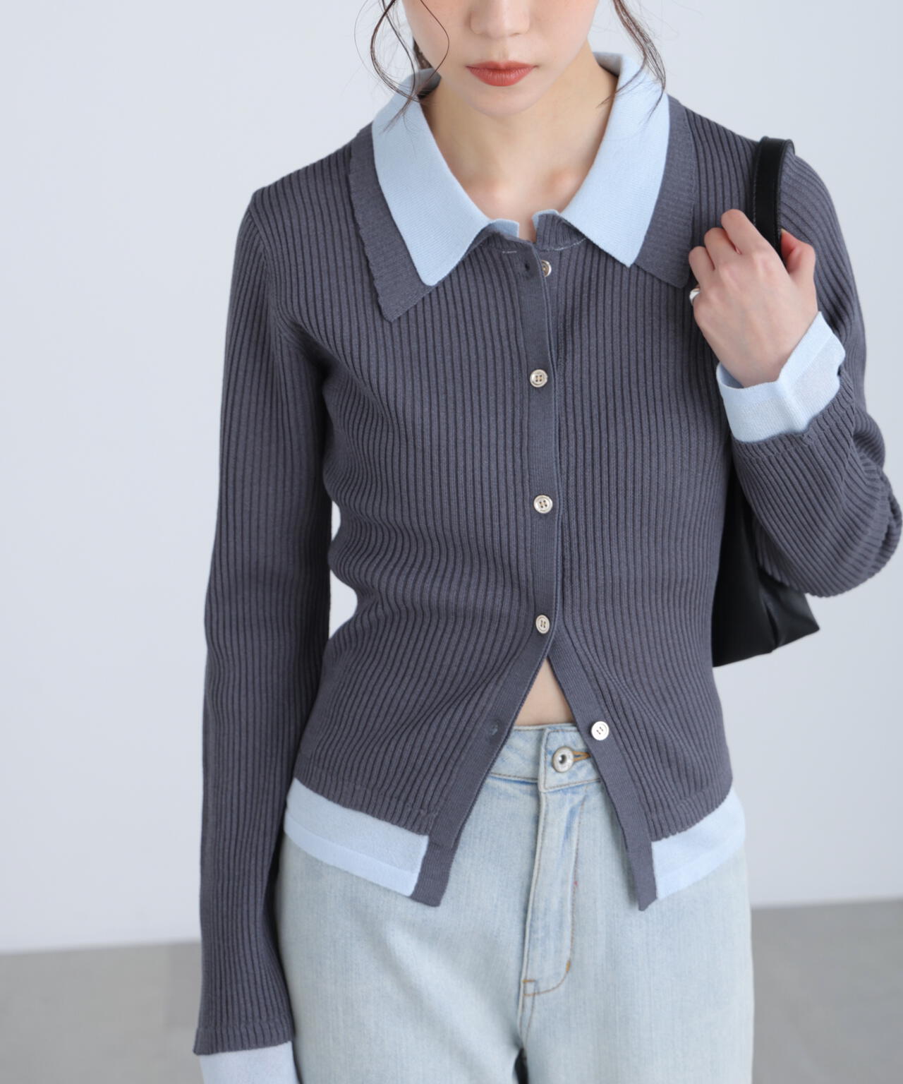 【RIO企画】レイヤー襟ポロリブニット〈MFM〉