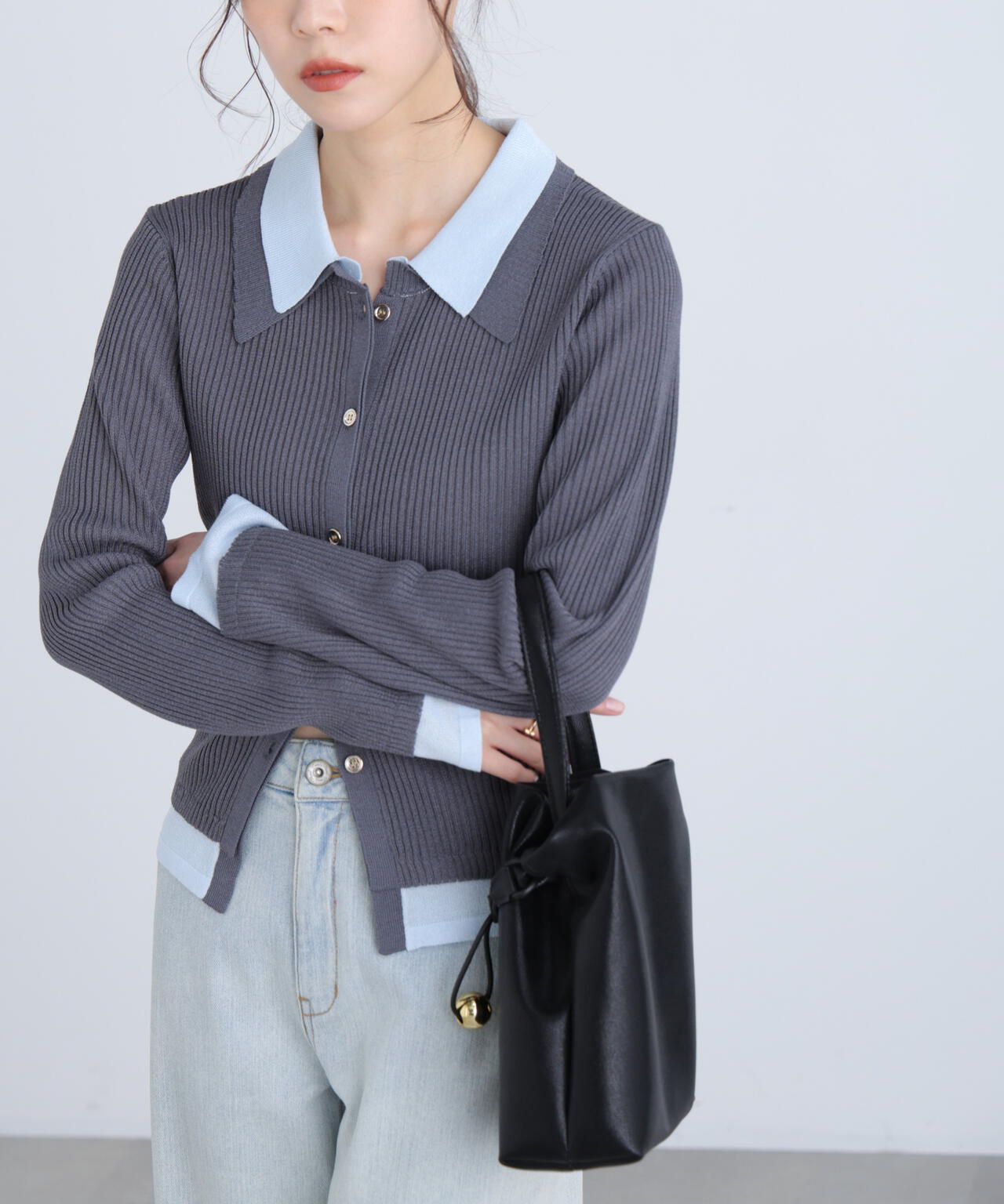 【RIO企画】レイヤー襟ポロリブニット〈MFM〉