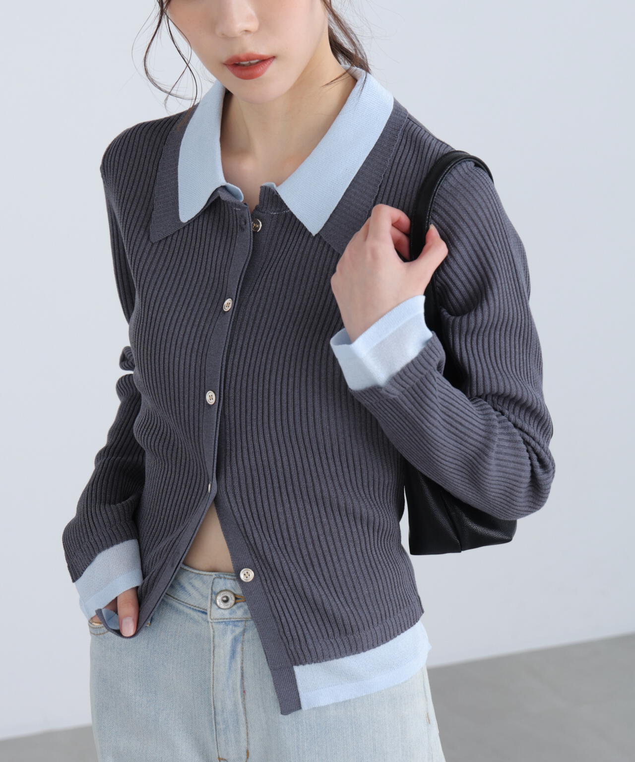 【RIO企画】レイヤー襟ポロリブニット〈MFM〉