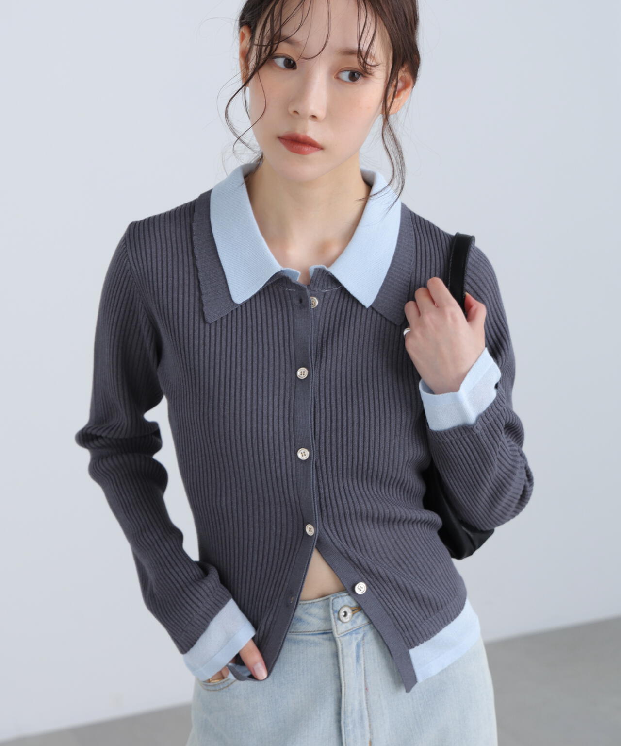 【RIO企画】レイヤー襟ポロリブニット〈MFM〉