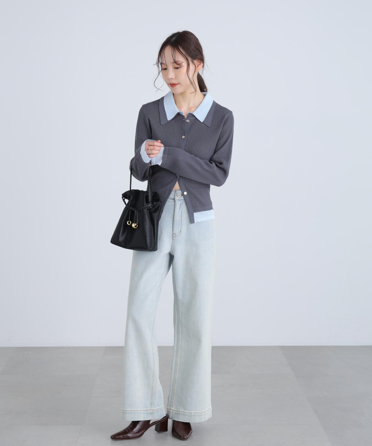 【RIO企画】レイヤー襟ポロリブニット〈MFM〉