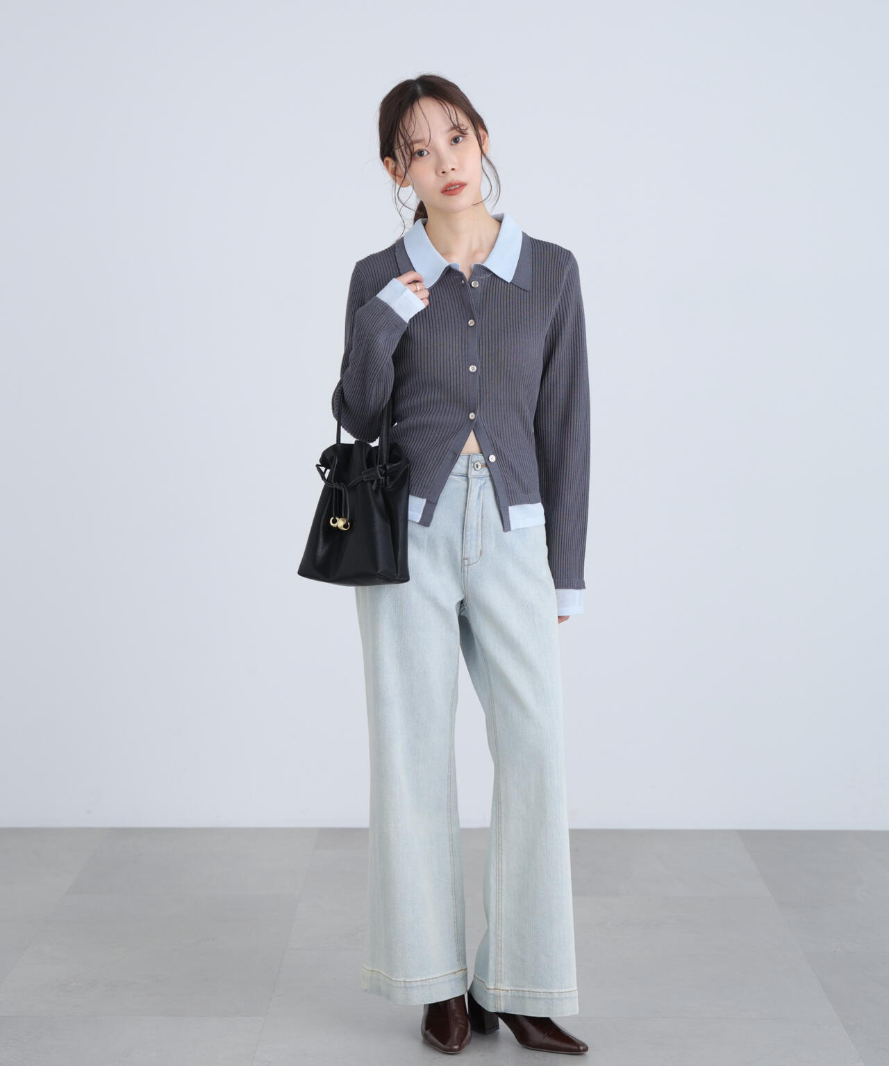 【RIO企画】レイヤー襟ポロリブニット〈MFM〉