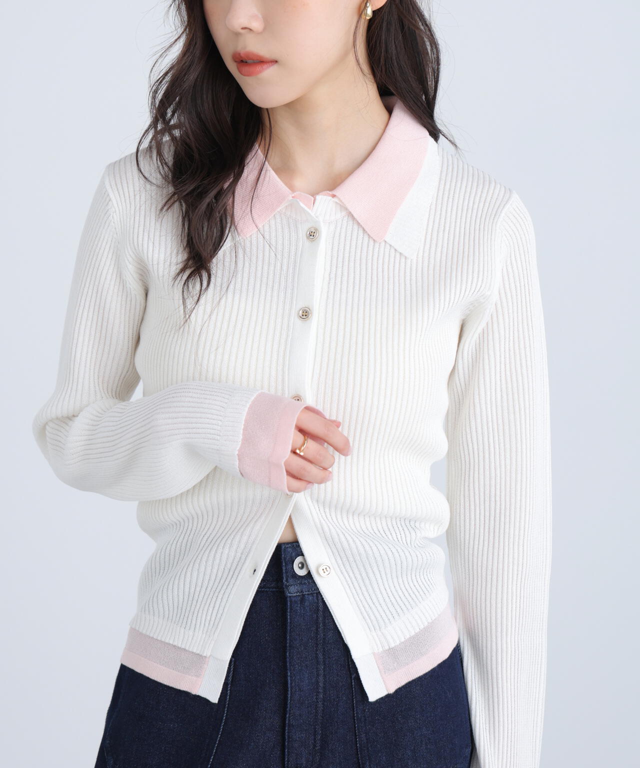 【RIO企画】レイヤー襟ポロリブニット〈MFM〉