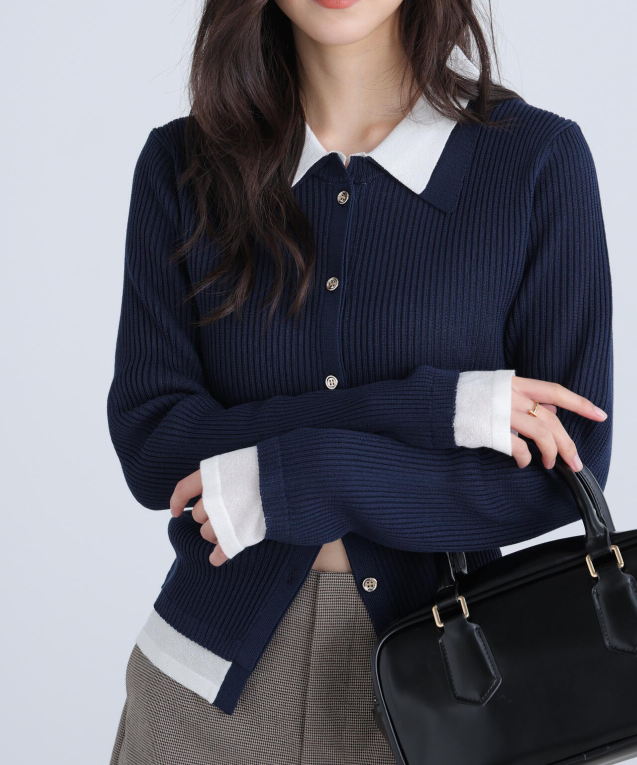 【RIO企画】レイヤー襟ポロリブニット〈MFM〉