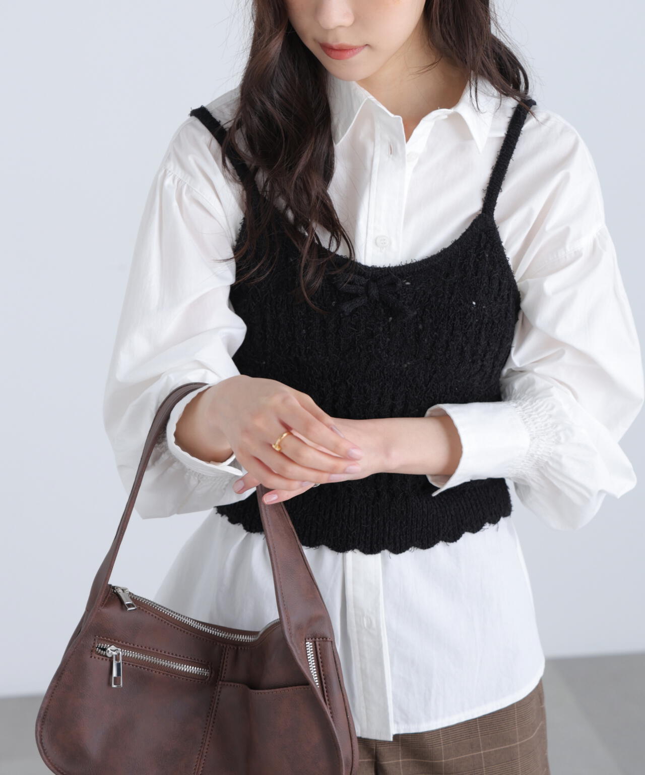 透かし編みニットタンクトップビスチェ