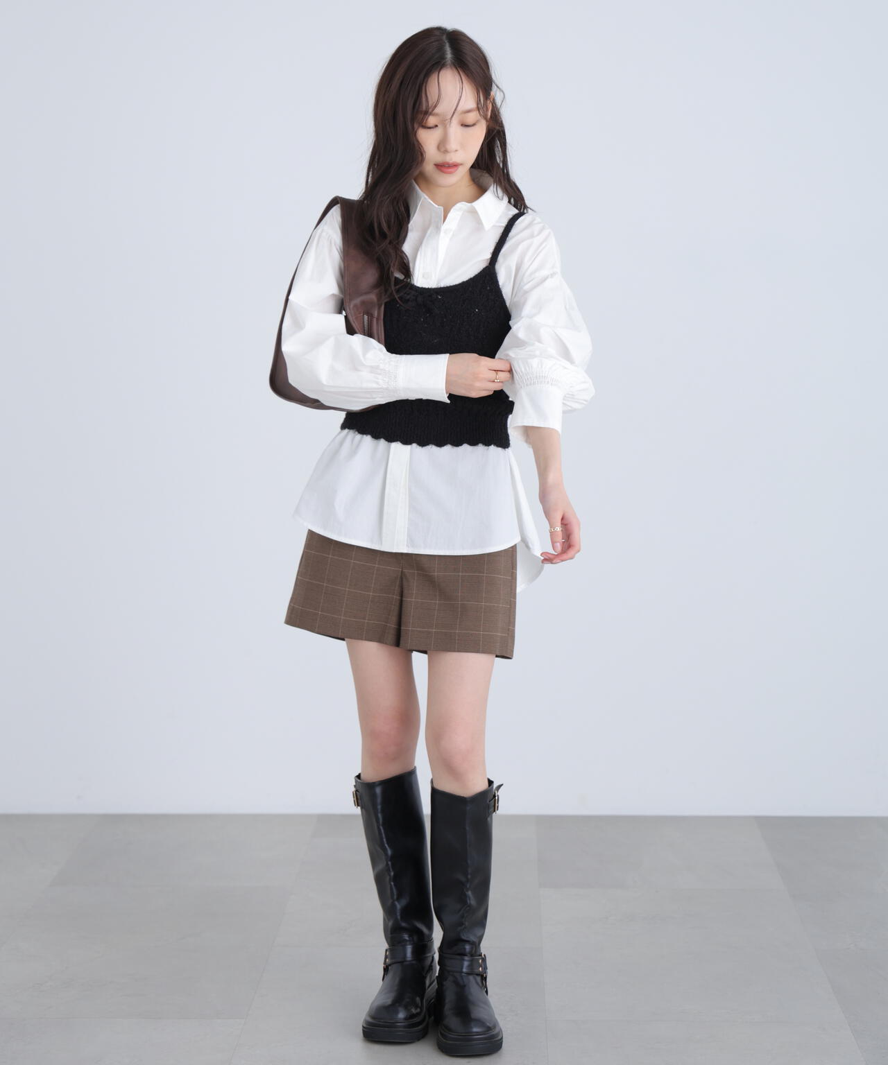 透かし編みニットタンクトップビスチェ