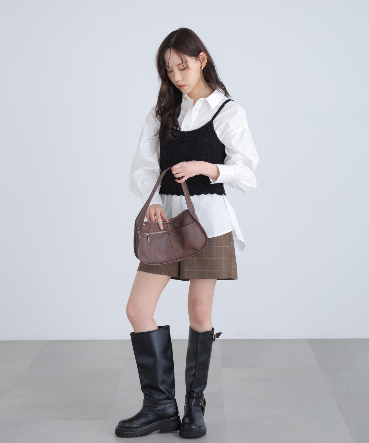 透かし編みニットタンクトップビスチェ