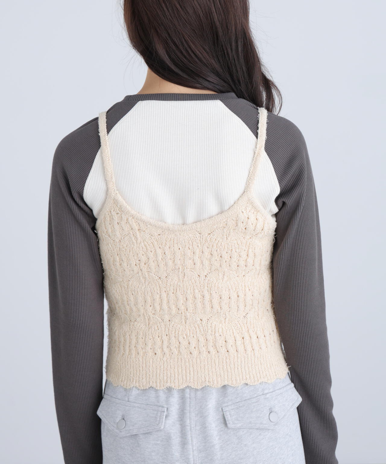 透かし編みニットタンクトップビスチェ