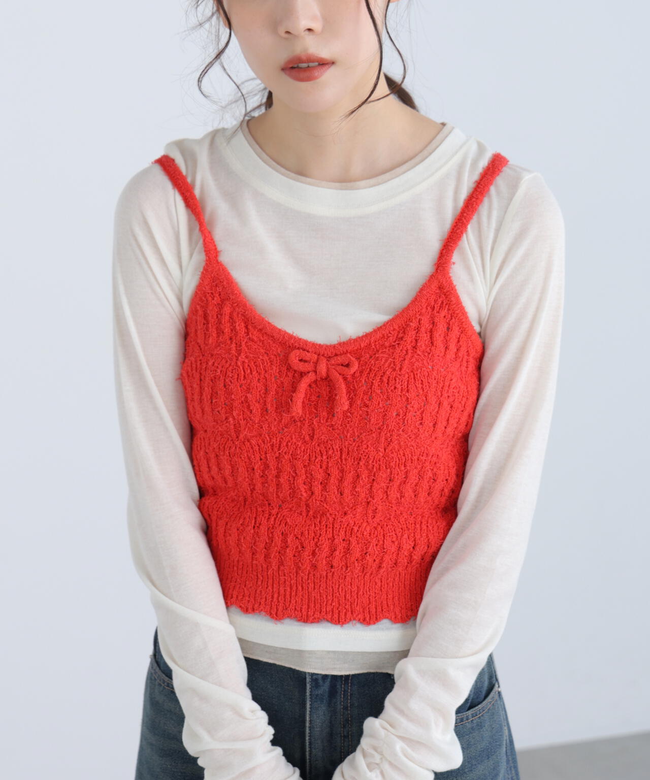 透かし編みニットタンクトップビスチェ