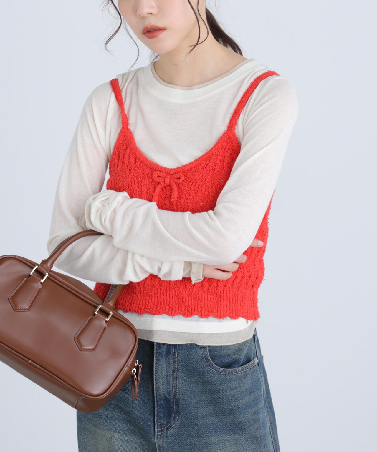 透かし編みニットタンクトップビスチェ