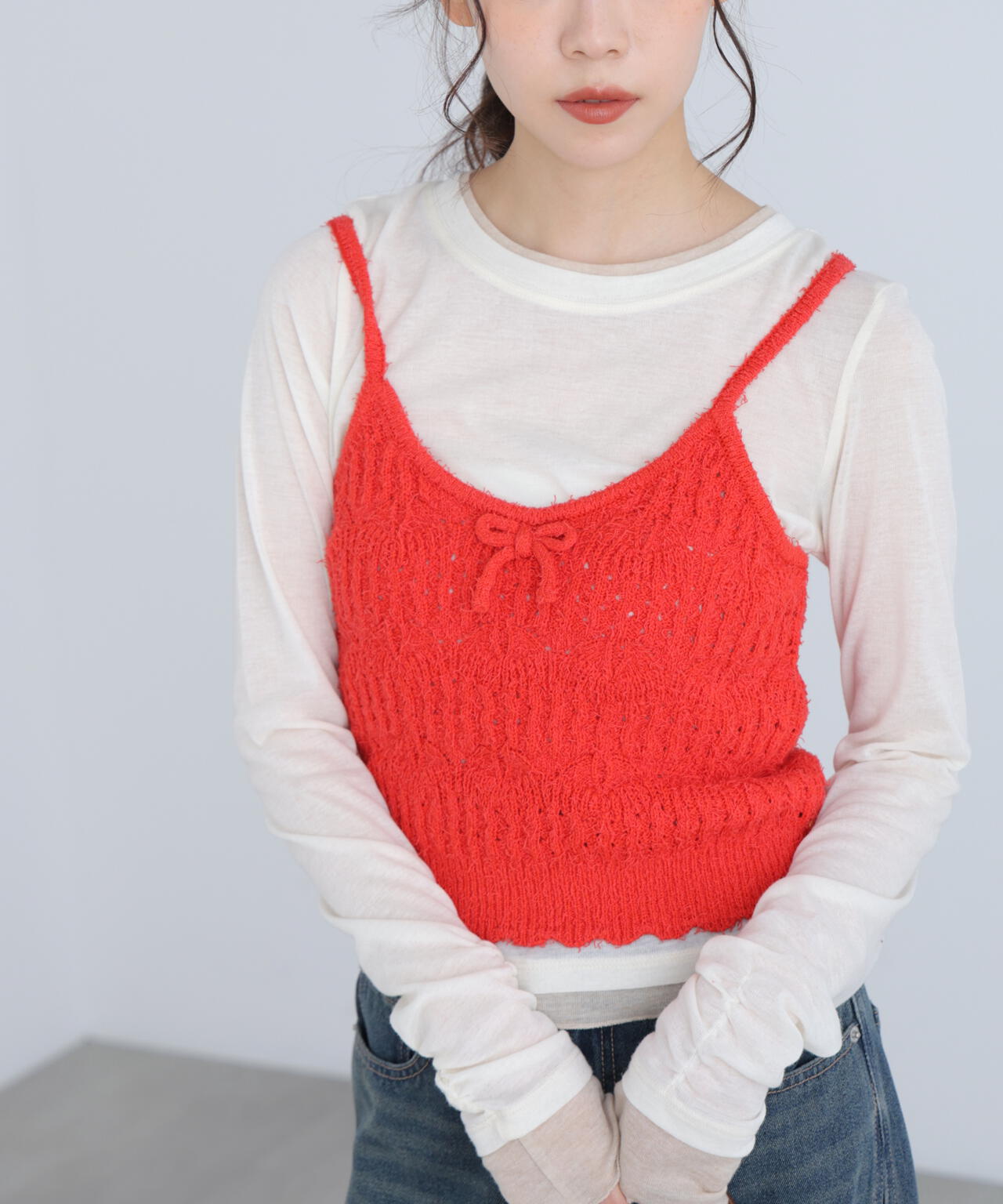 透かし編みニットタンクトップビスチェ