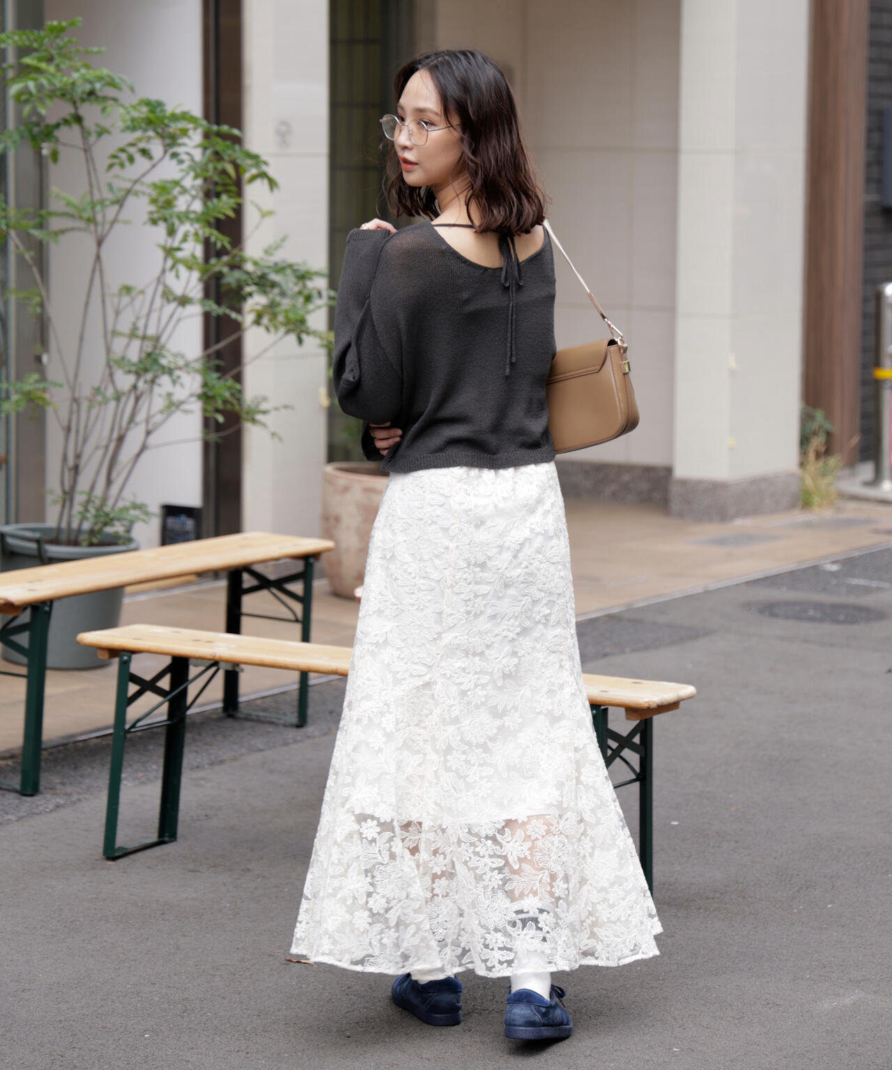 透かしあみ天竺短丈ニット