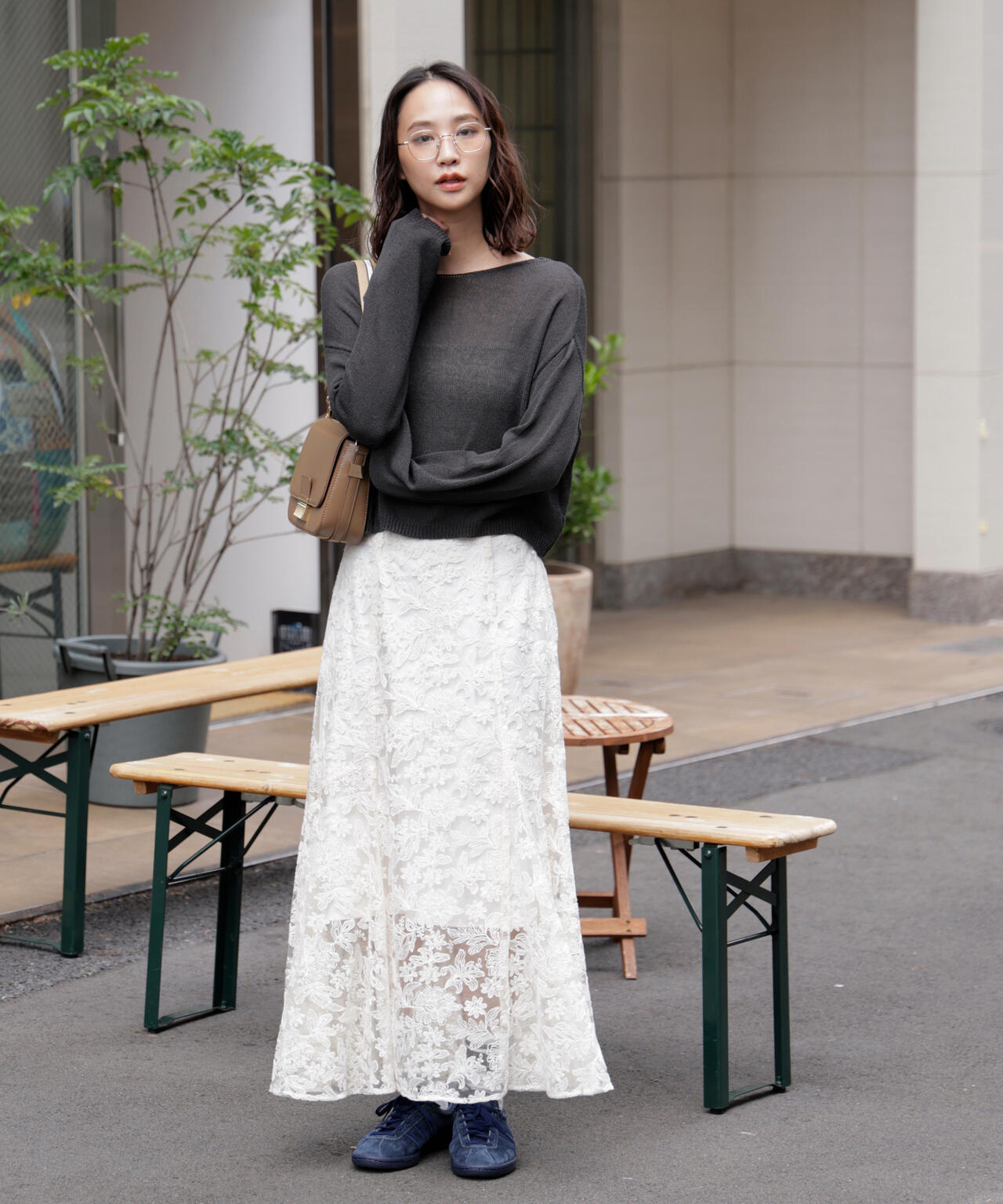 透かしあみ天竺短丈ニット