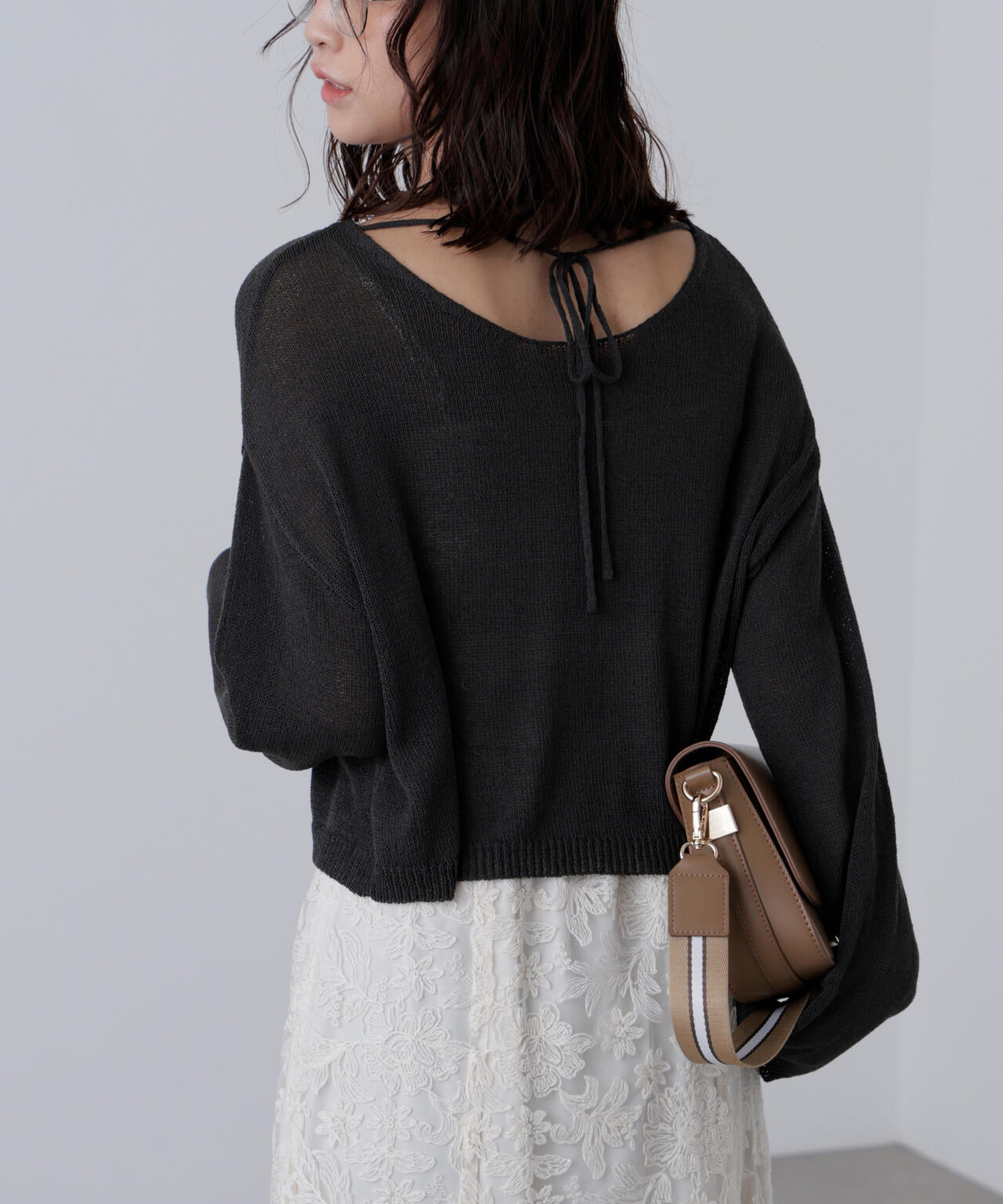 透かしあみ天竺短丈ニット