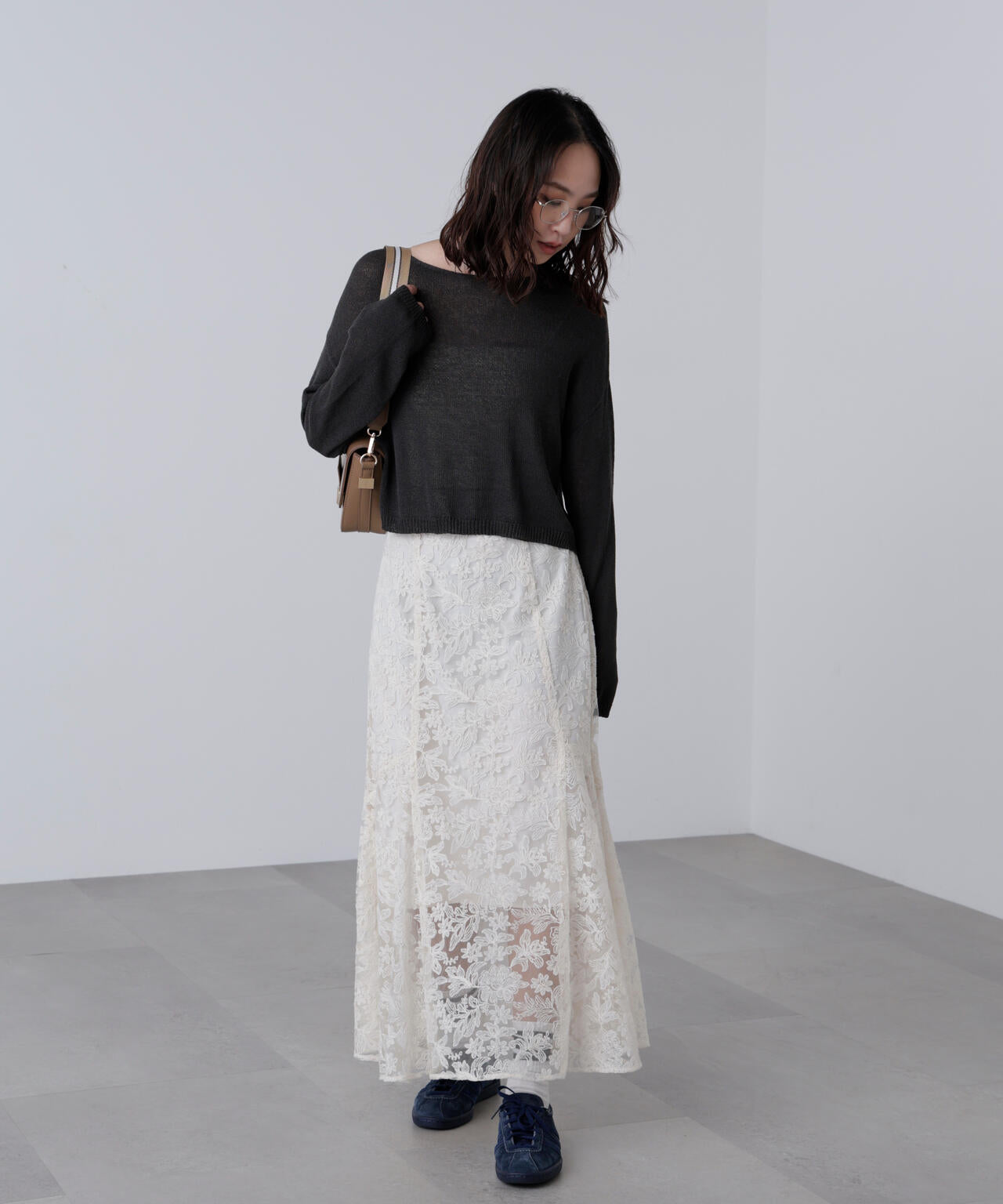 透かしあみ天竺短丈ニット