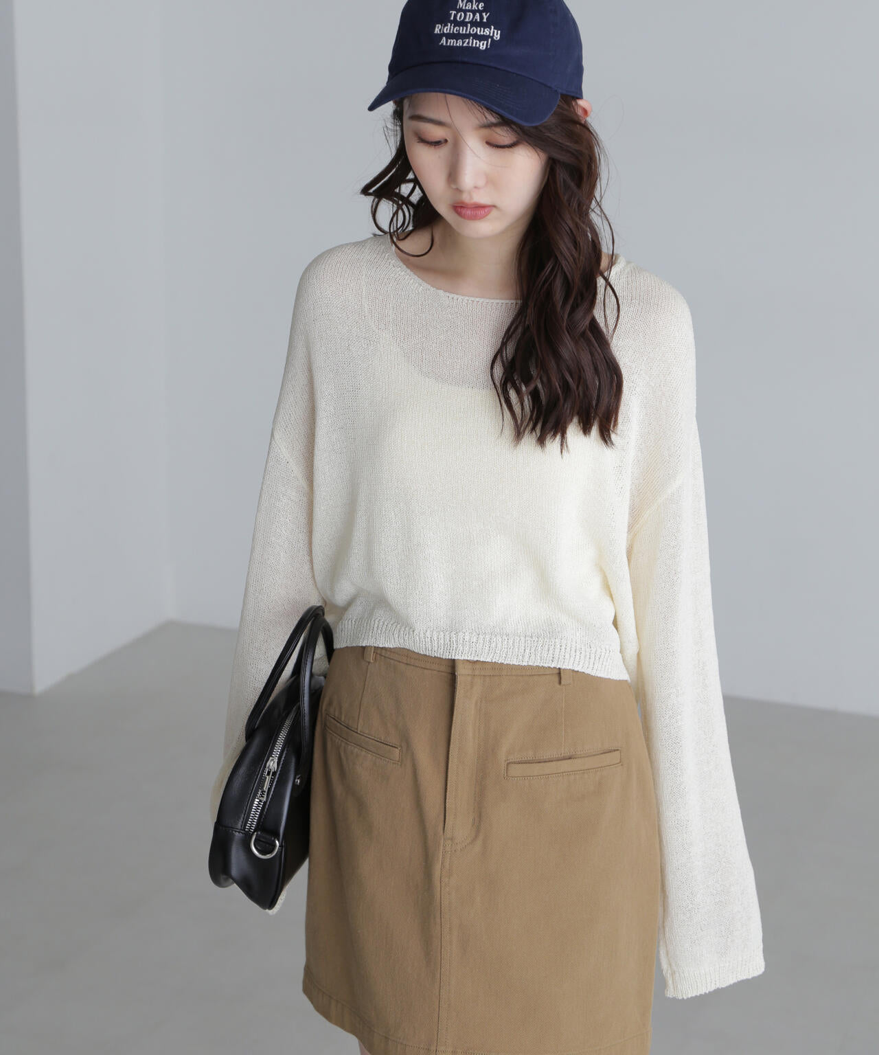 透かしあみ天竺短丈ニット