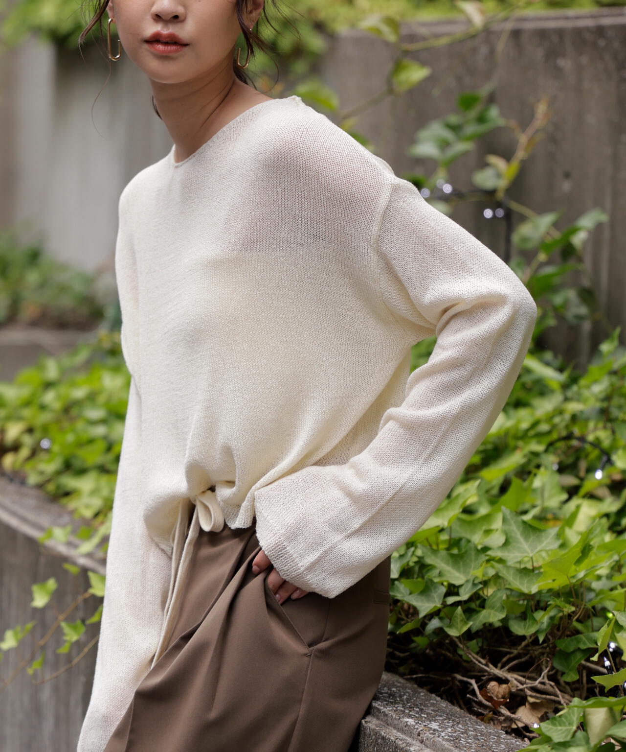 透かしあみ天竺短丈ニット