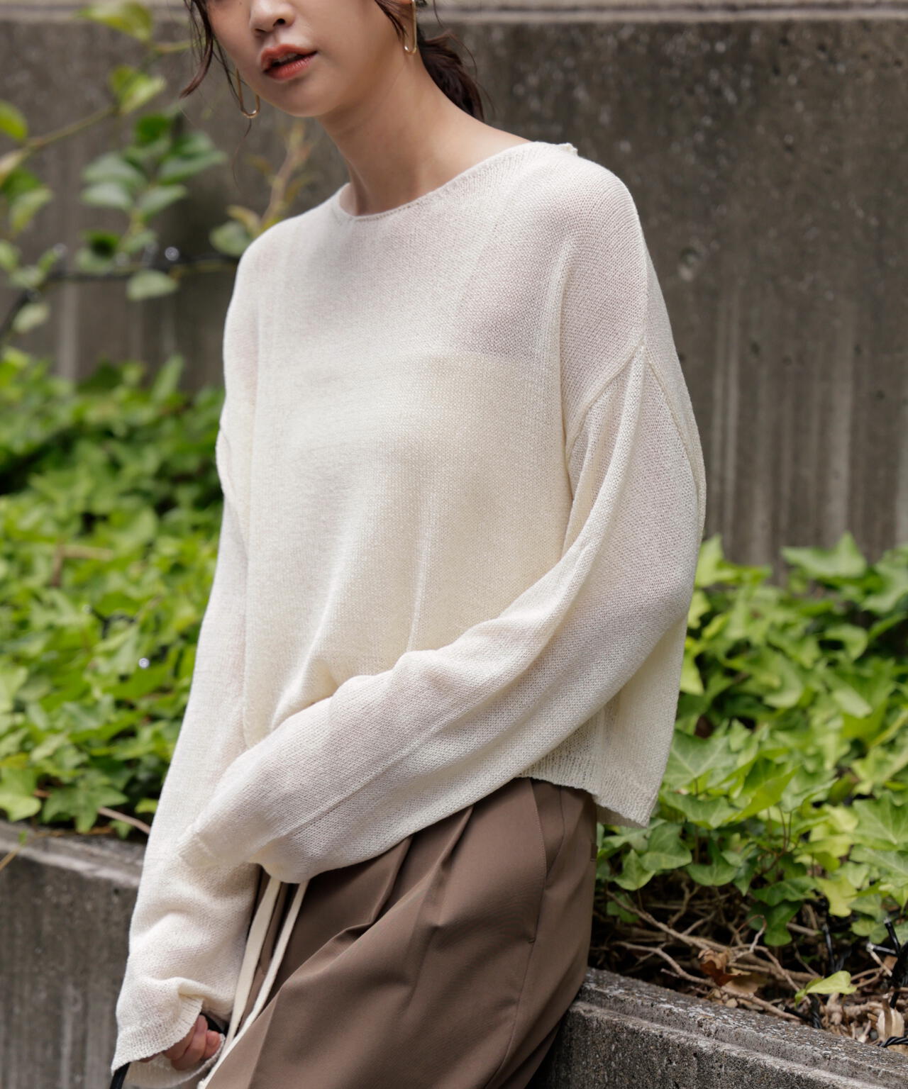 透かしあみ天竺短丈ニット