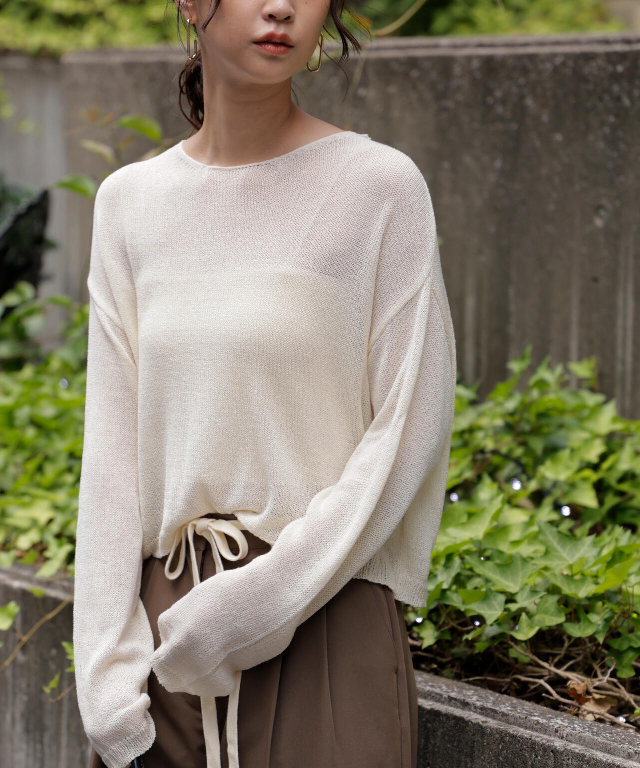 透かしあみ天竺短丈ニット