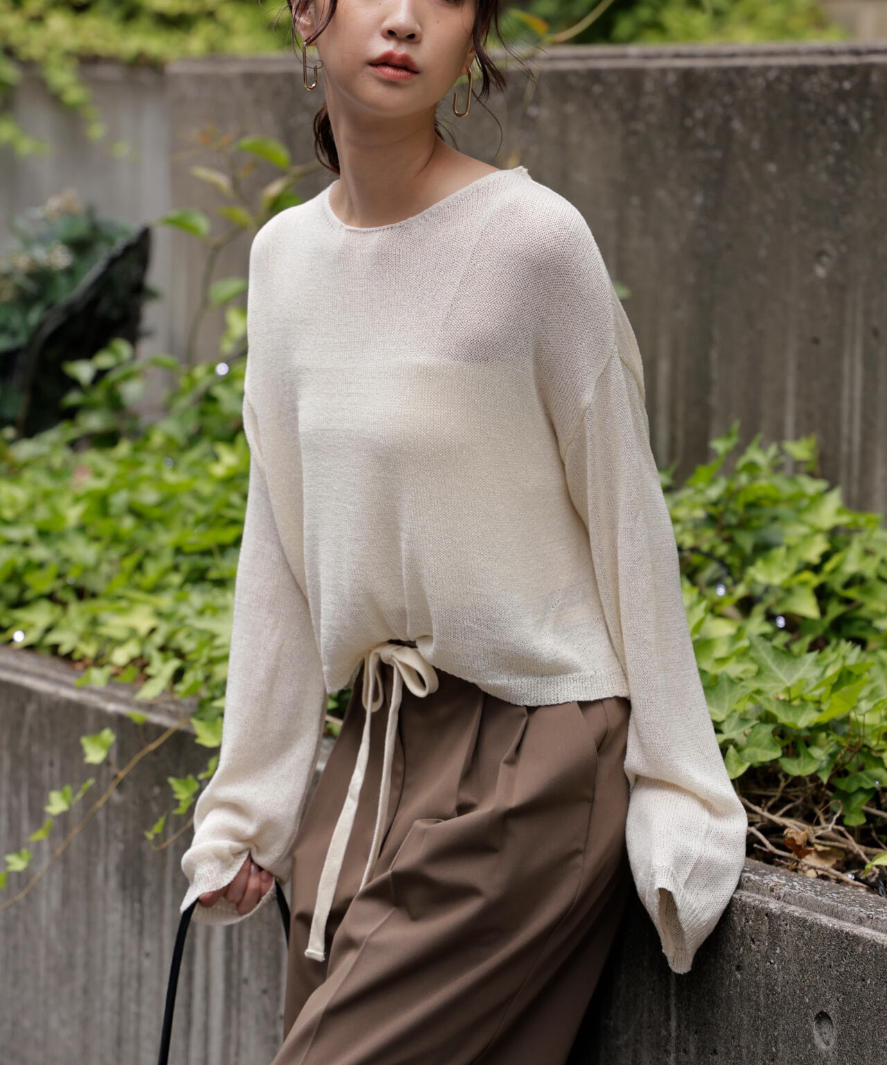 透かしあみ天竺短丈ニット