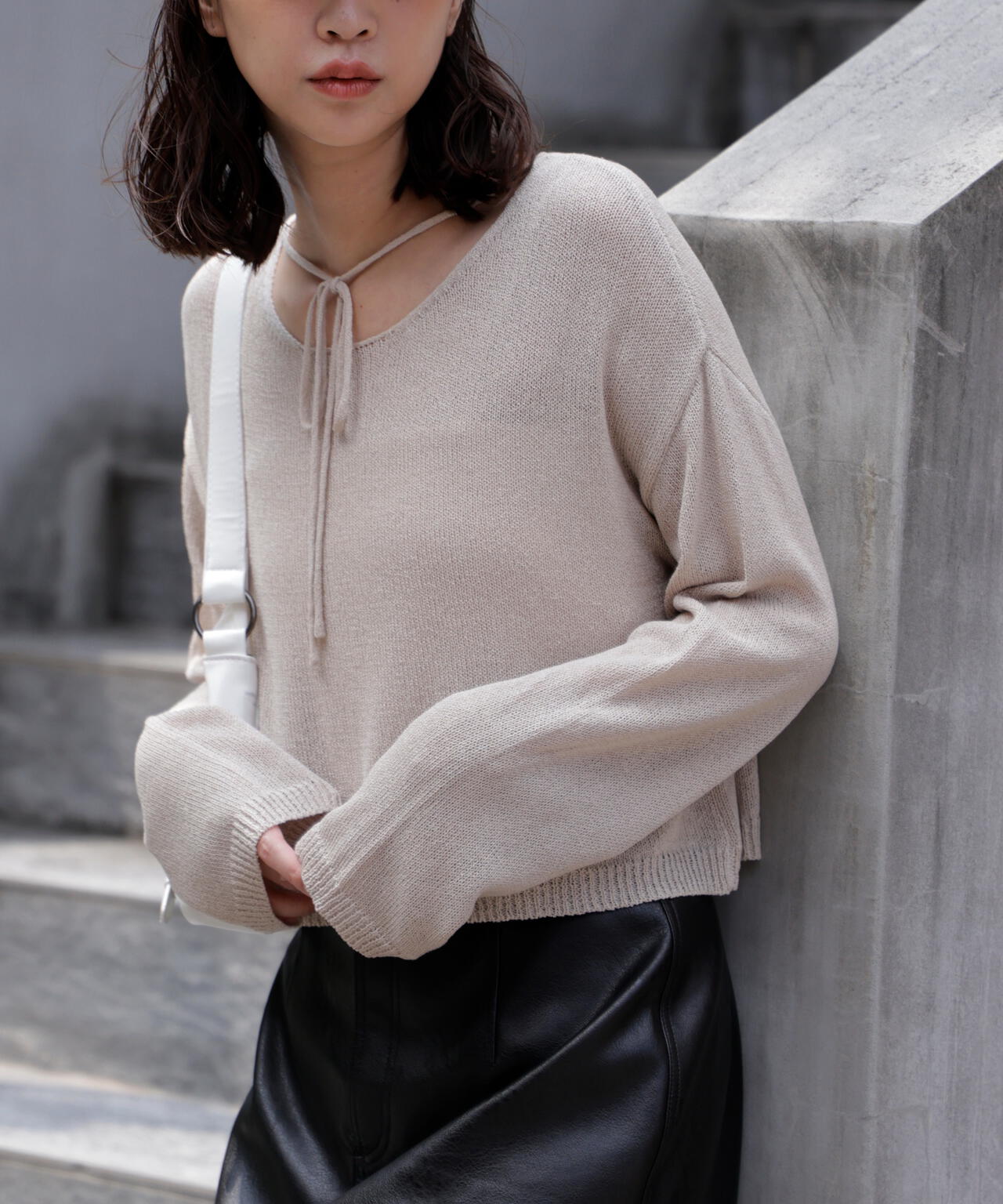 透かしあみ天竺短丈ニット