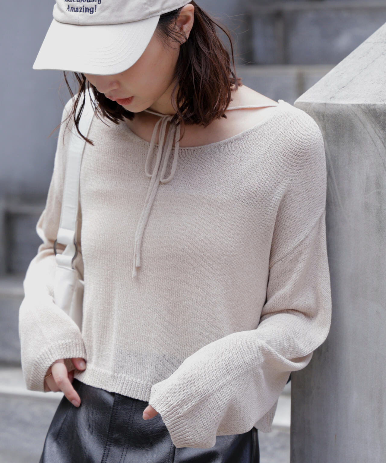 透かしあみ天竺短丈ニット