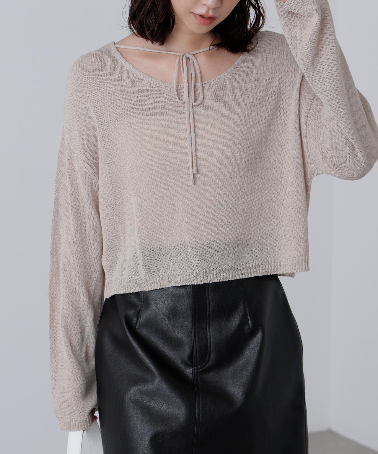 透かしあみ天竺短丈ニット