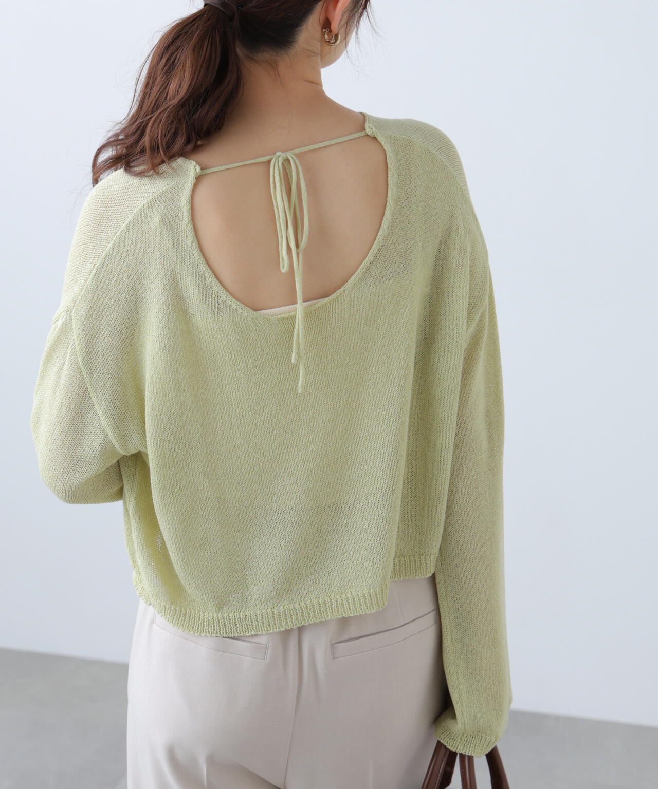 透かしあみ天竺短丈ニット