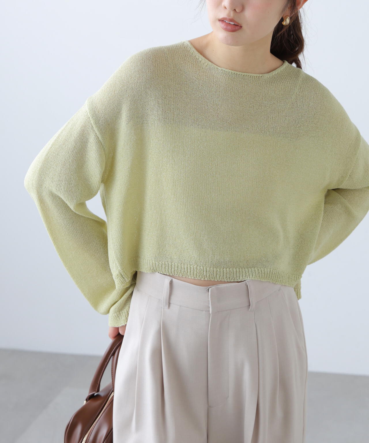 透かしあみ天竺短丈ニット