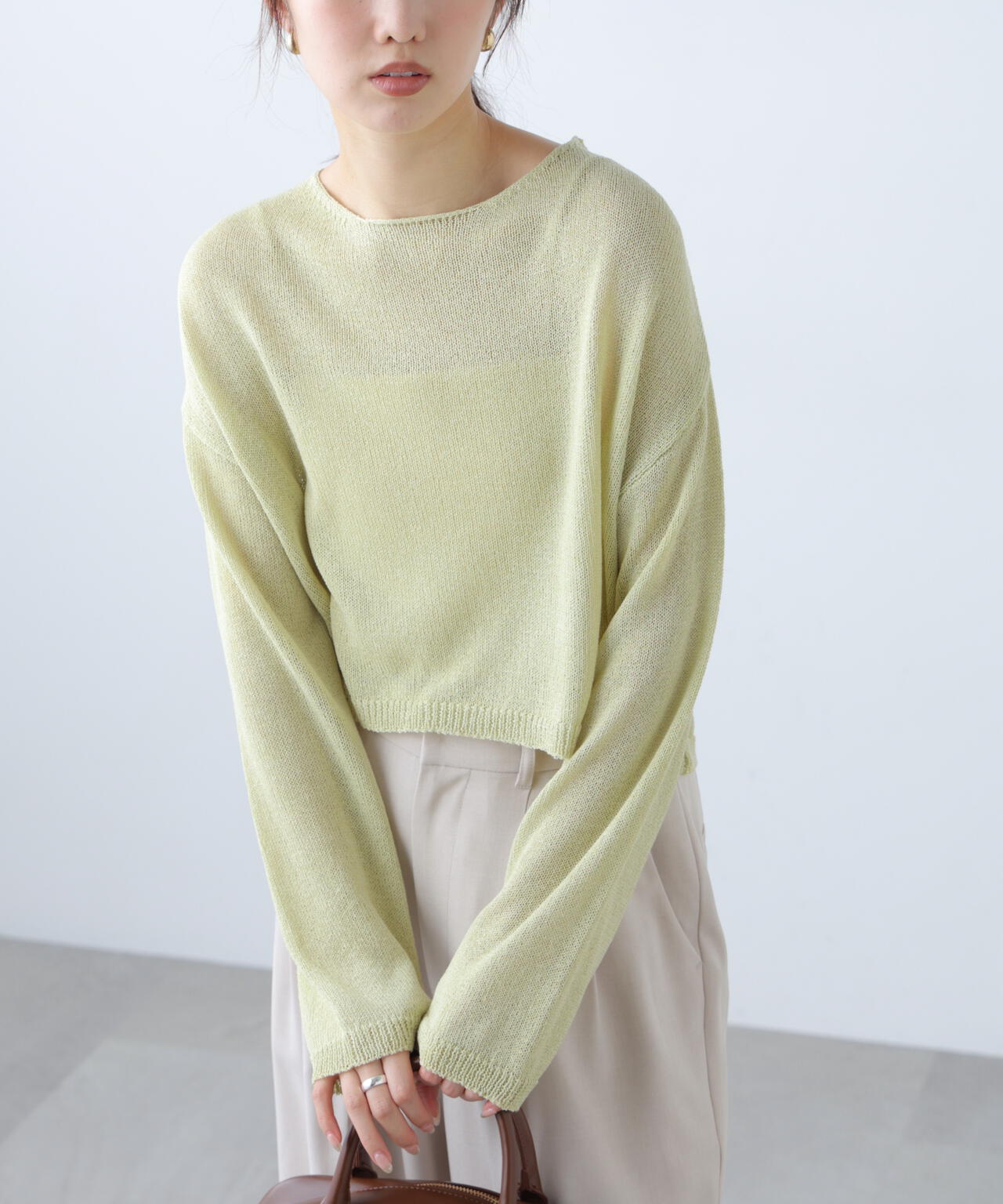 透かしあみ天竺短丈ニット