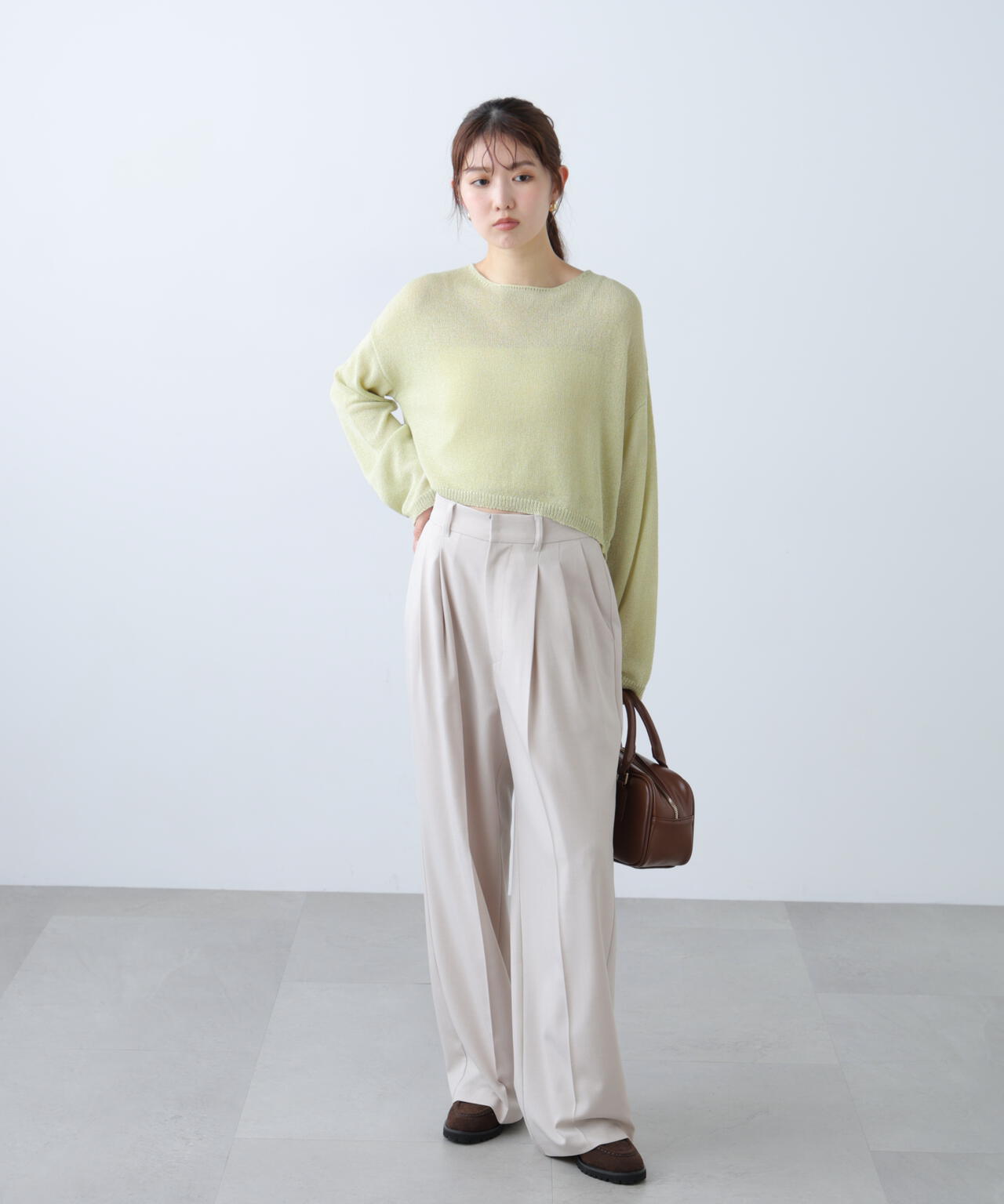 透かしあみ天竺短丈ニット