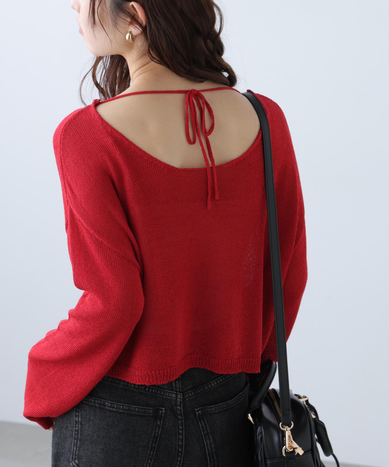 透かしあみ天竺短丈ニット