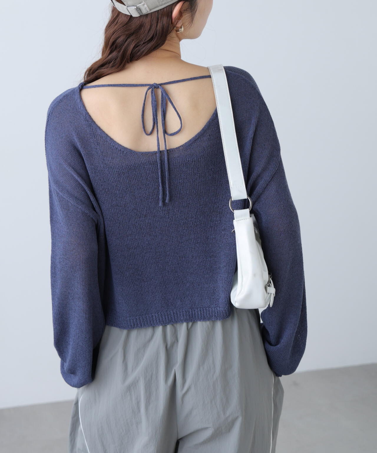 透かしあみ天竺短丈ニット