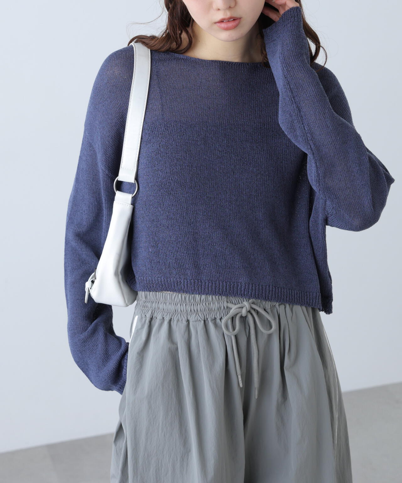 透かしあみ天竺短丈ニット