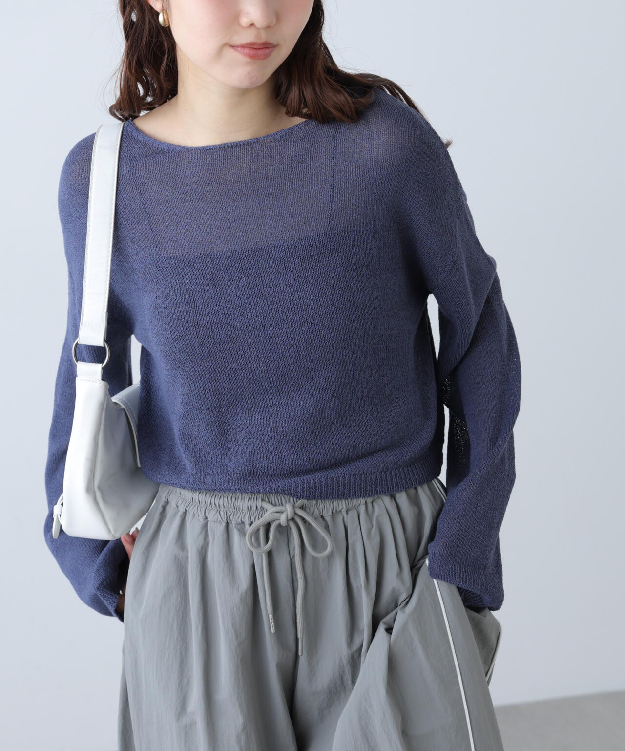 透かしあみ天竺短丈ニット