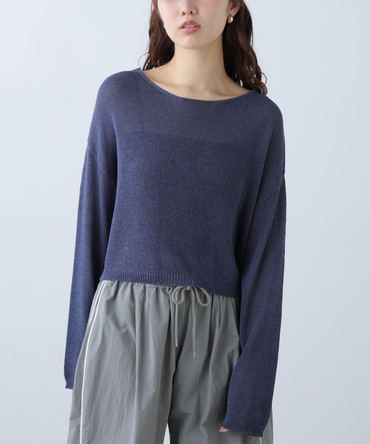 透かしあみ天竺短丈ニット