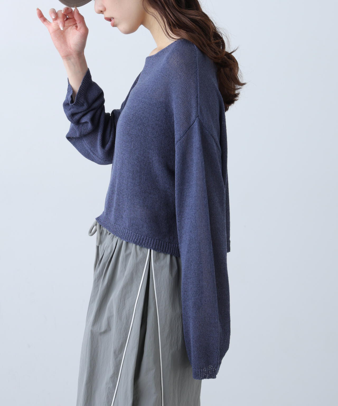 透かしあみ天竺短丈ニット