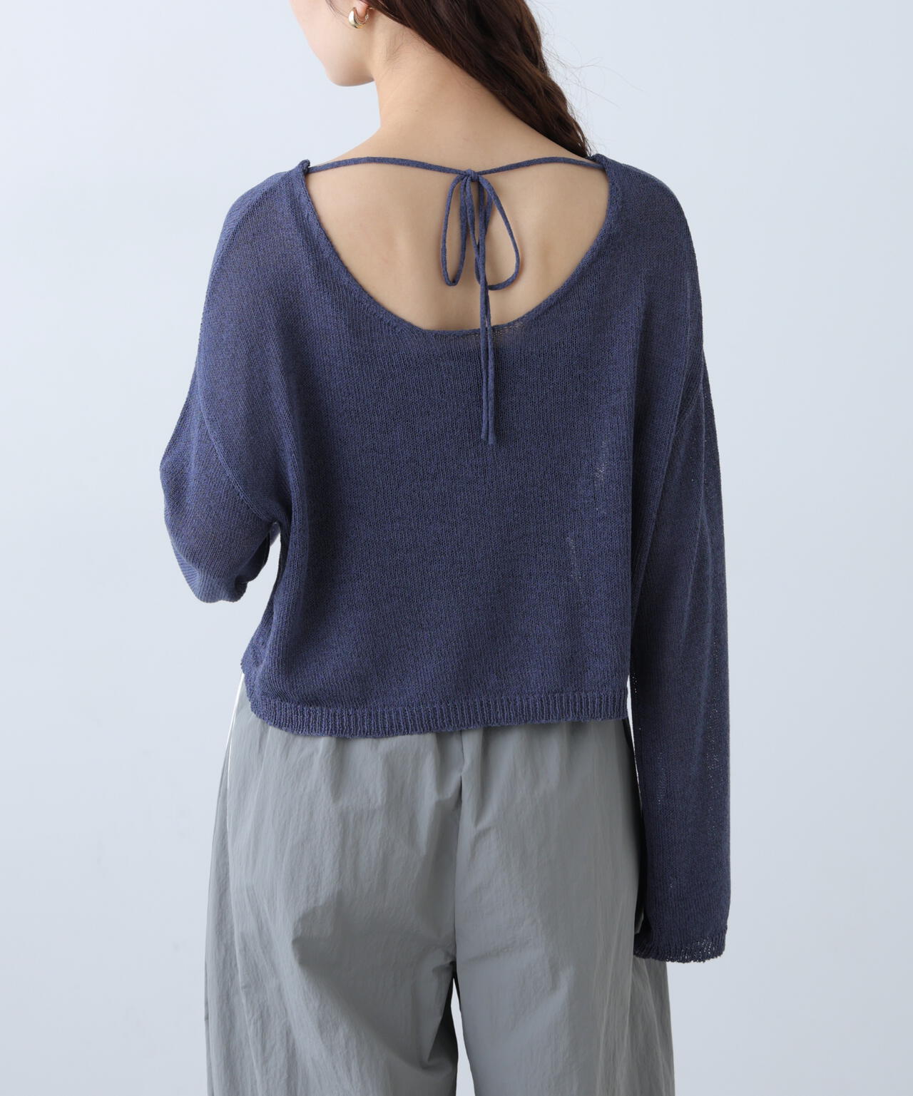 透かしあみ天竺短丈ニット