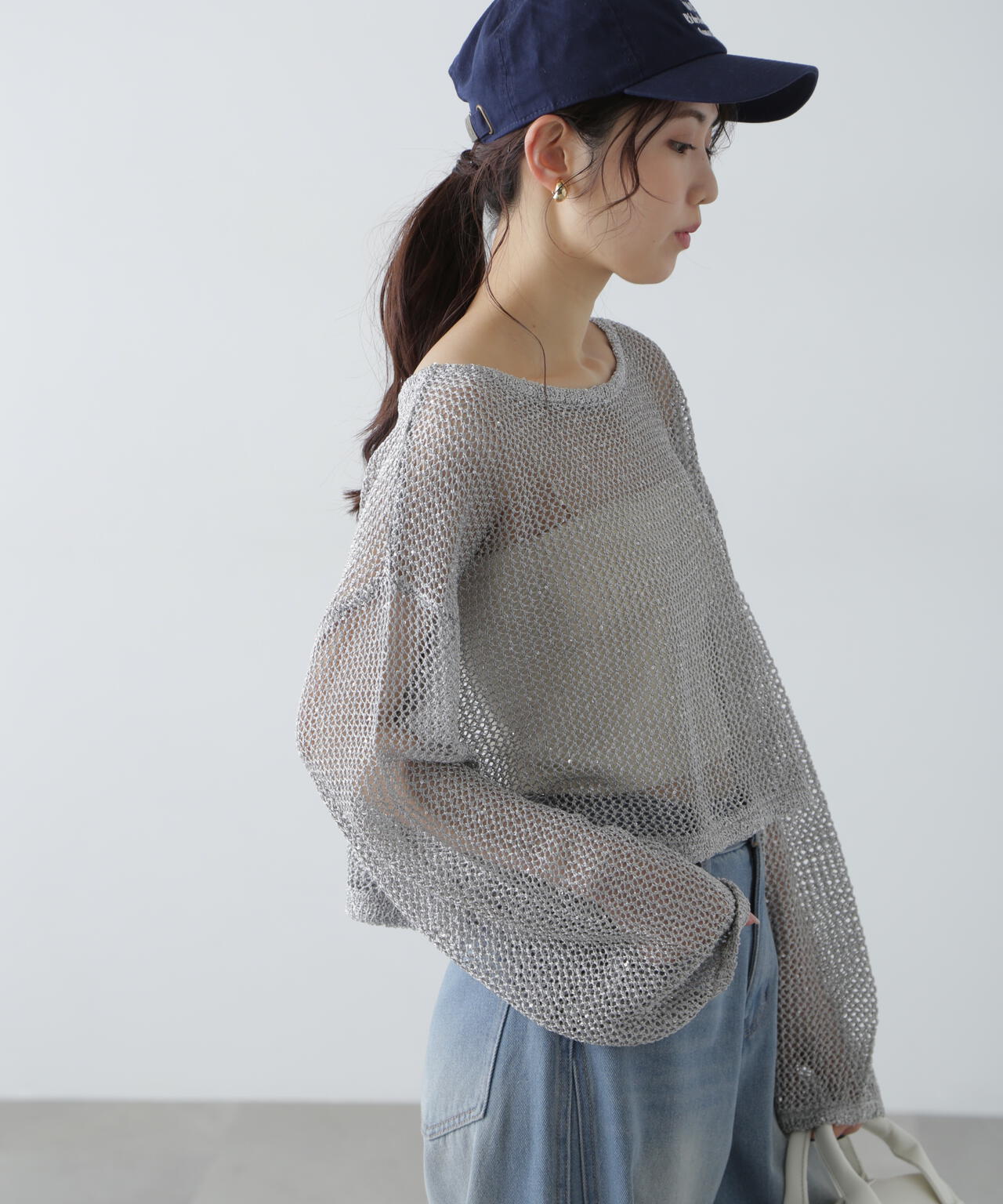 メッシュスパンコールニット