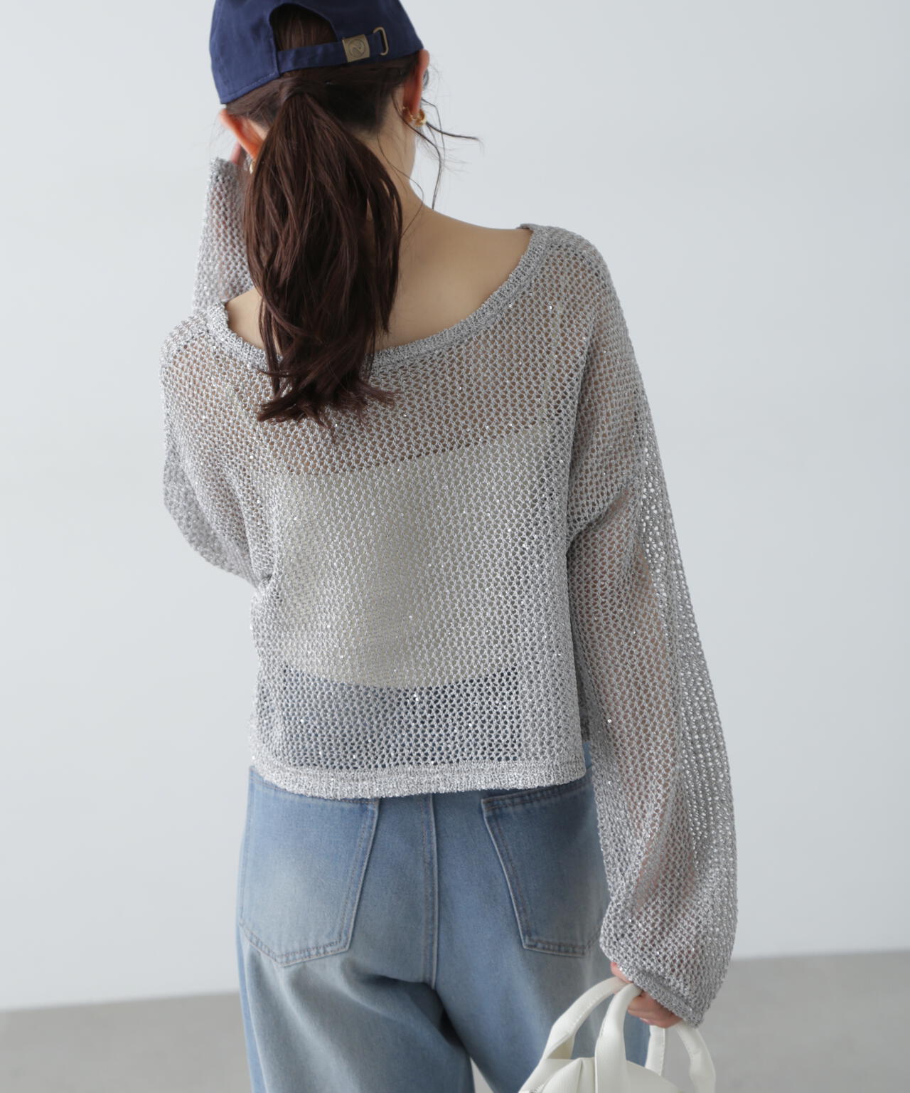 メッシュスパンコールニット