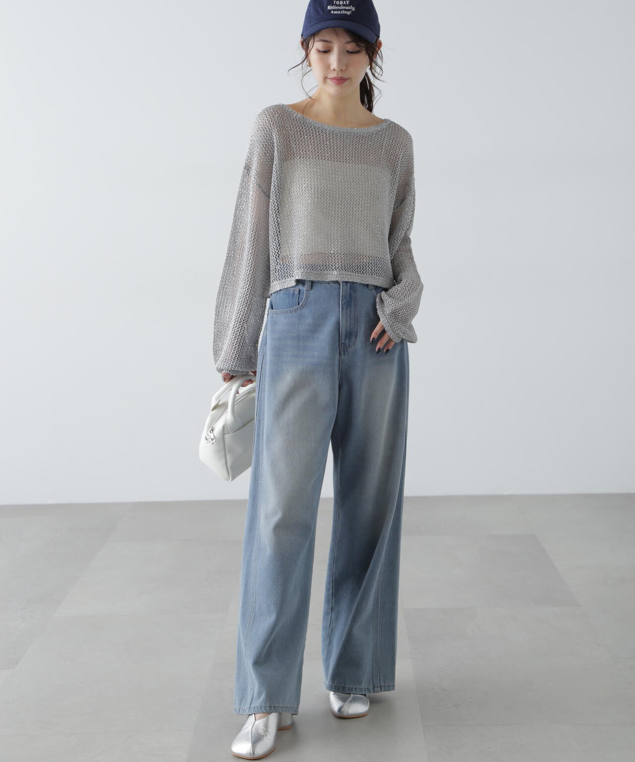 メッシュスパンコールニット