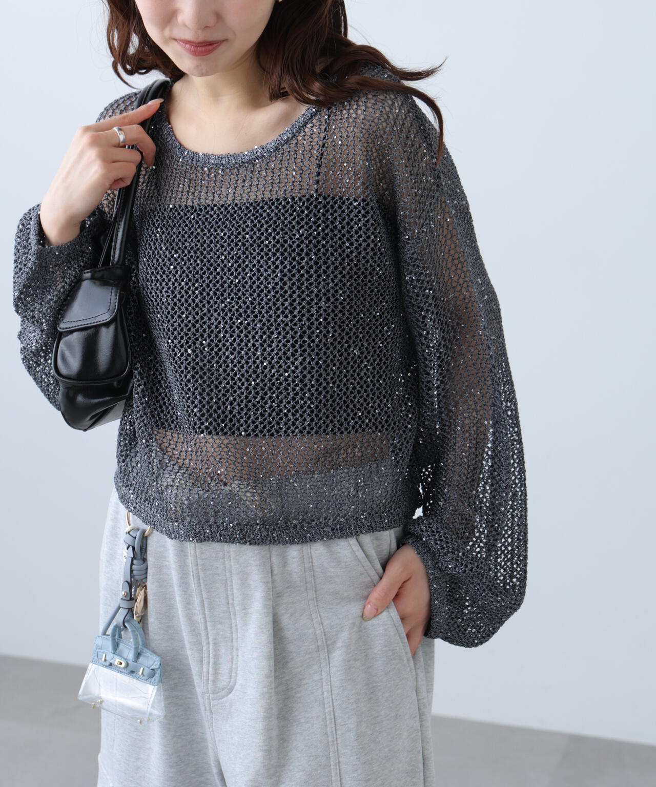 メッシュスパンコールニット