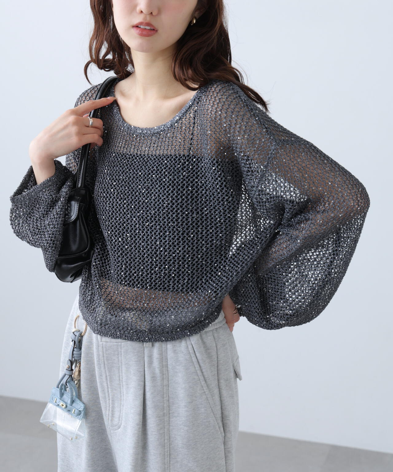 メッシュスパンコールニット