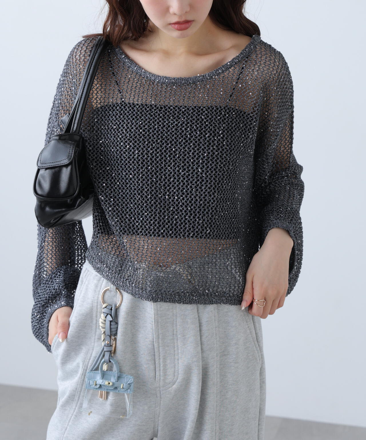 メッシュスパンコールニット