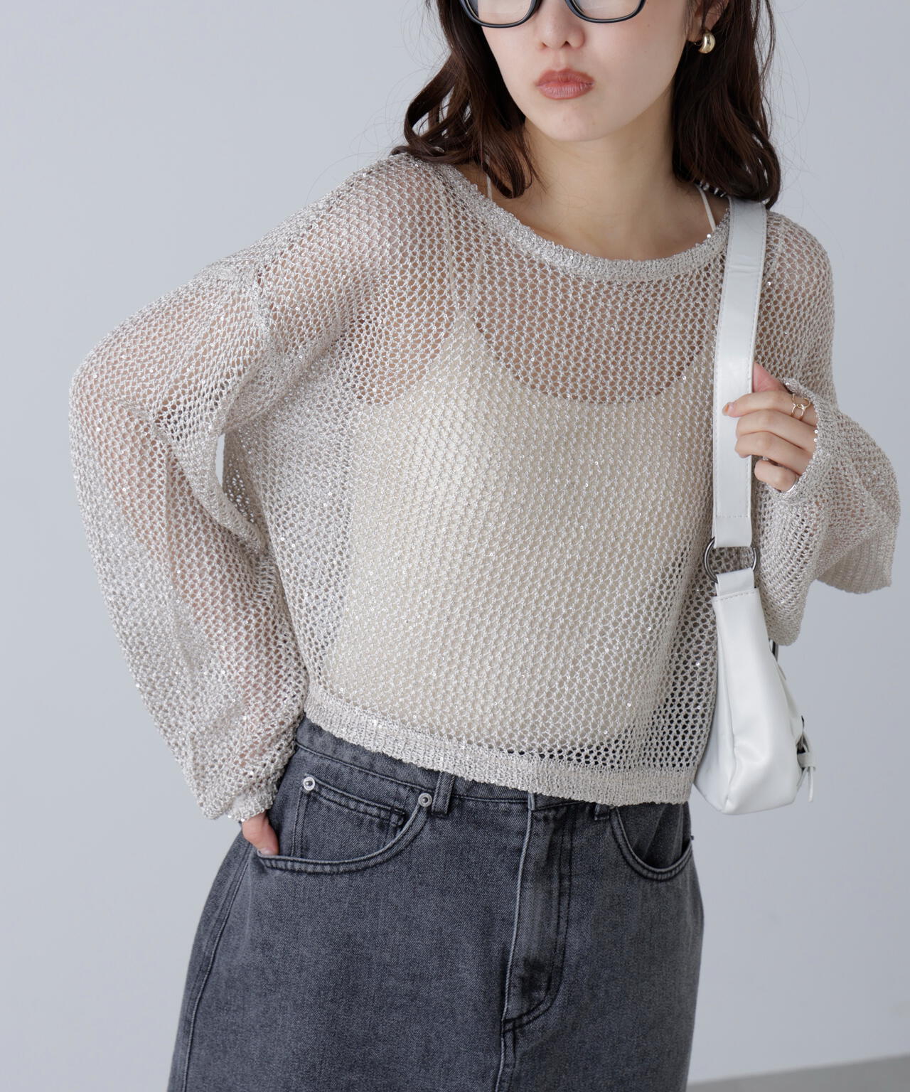 メッシュスパンコールニット