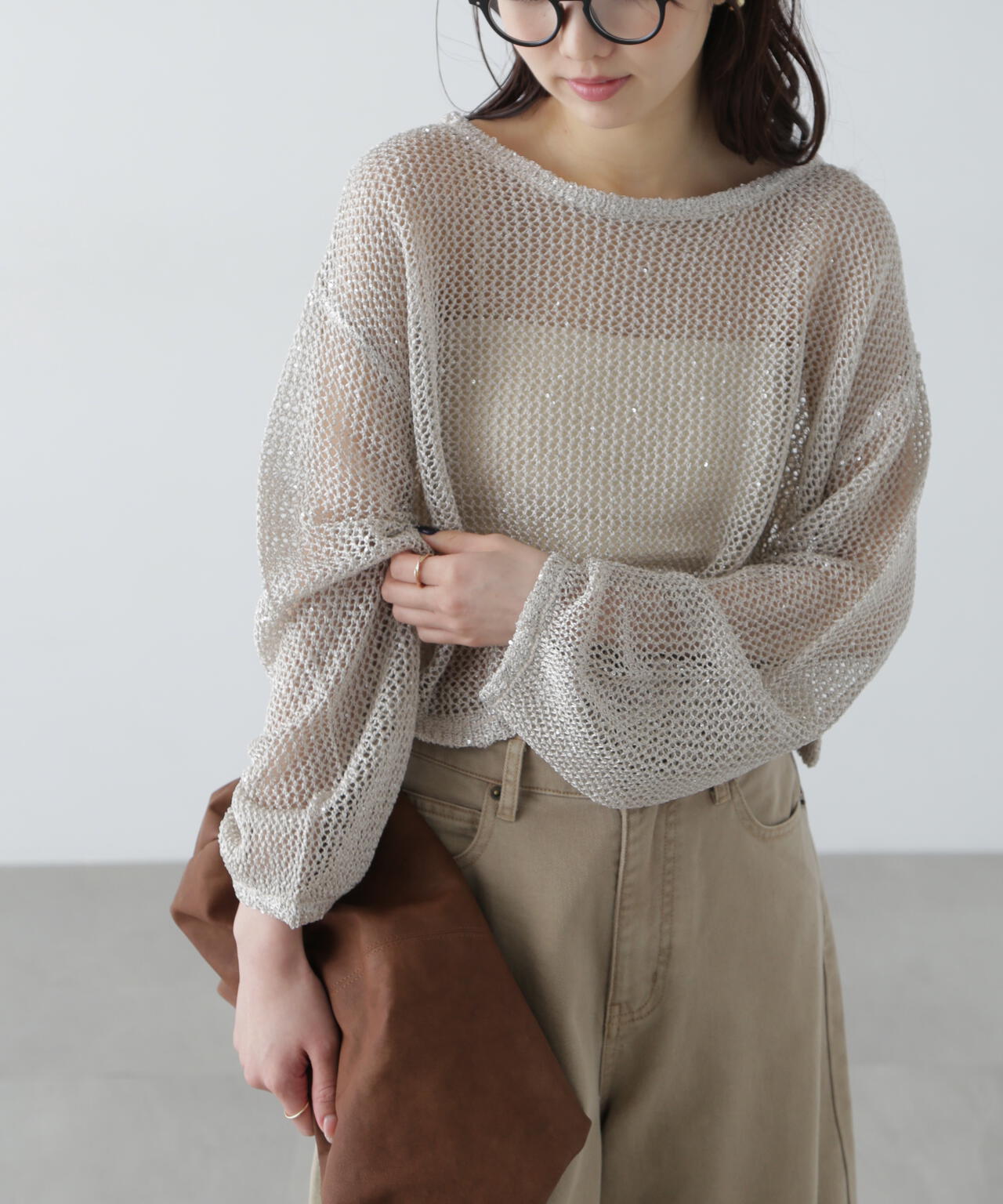 メッシュスパンコールニット